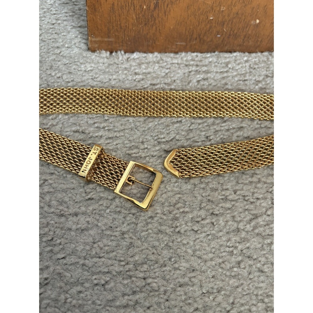 Vintage St. John Women's Adjustable Gold Tone Mesh Metal Link Chain Belt